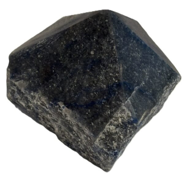 Natural dark blue aventurine standing point with polished facets and raw base sians emporium Dark blue aventurine crystal point featuring smooth polished facets at the top and a rough natural unpolished rock base on a white background